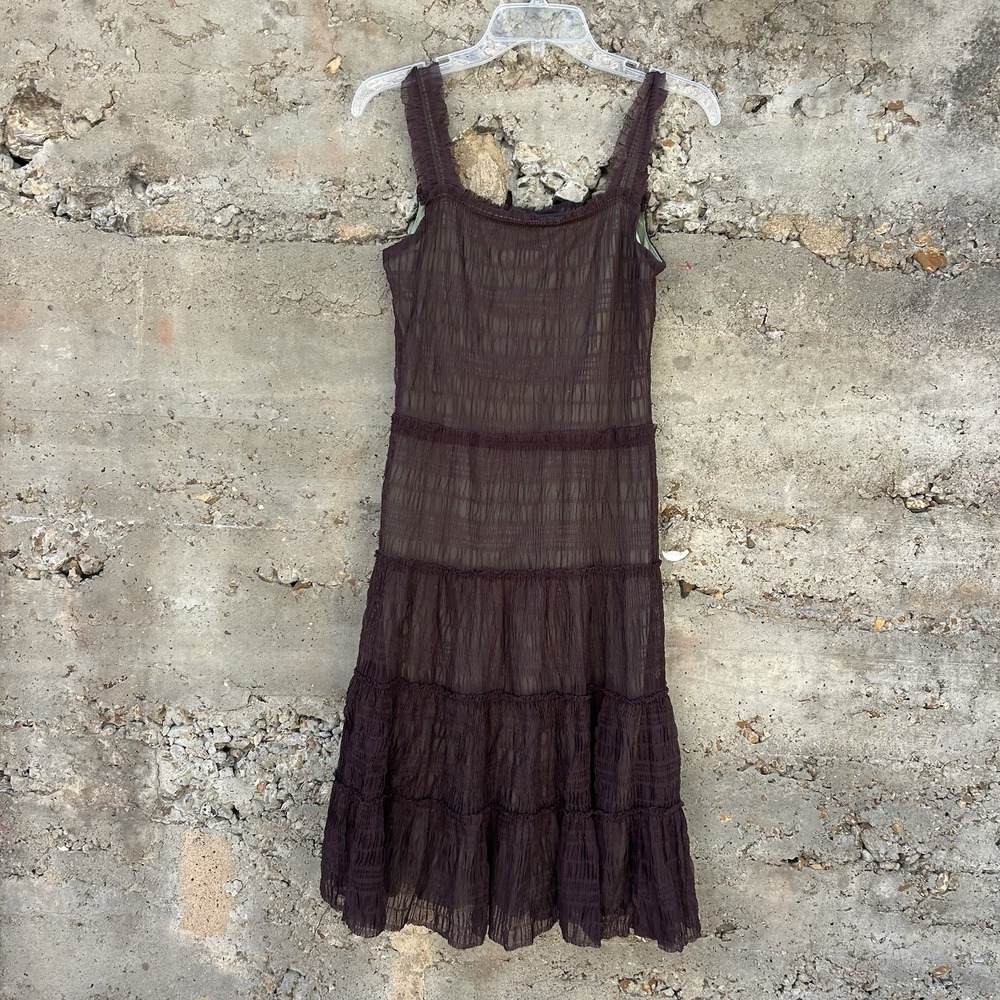 Sheer Mesh Tiered Dress Brown Garden Fairy Whimsigoth Y2K Grunge Festival Boho S